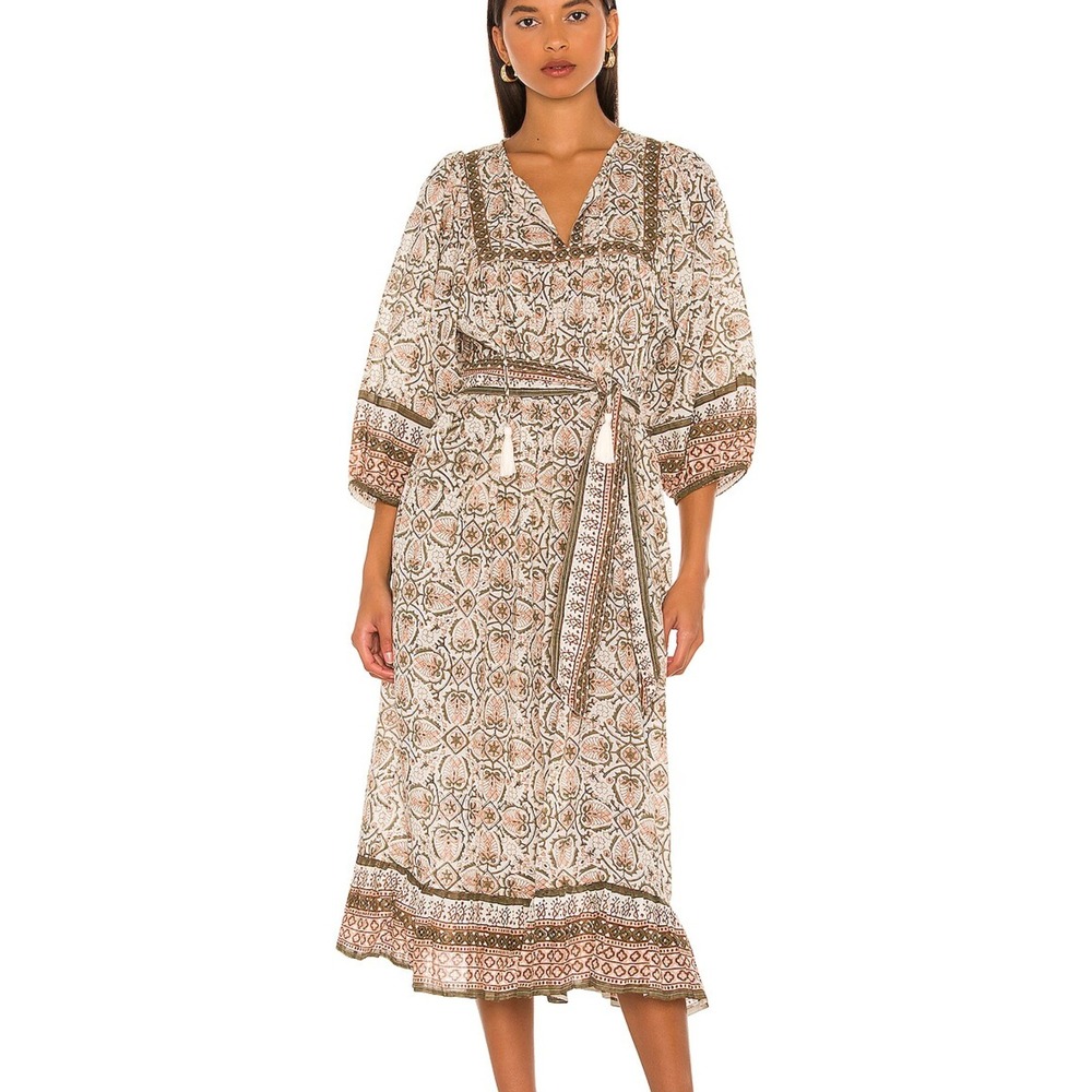 Cleobella Revolve Magdalena Half Puff Sleeve Midi Dress Mosaic Block Print Sz M